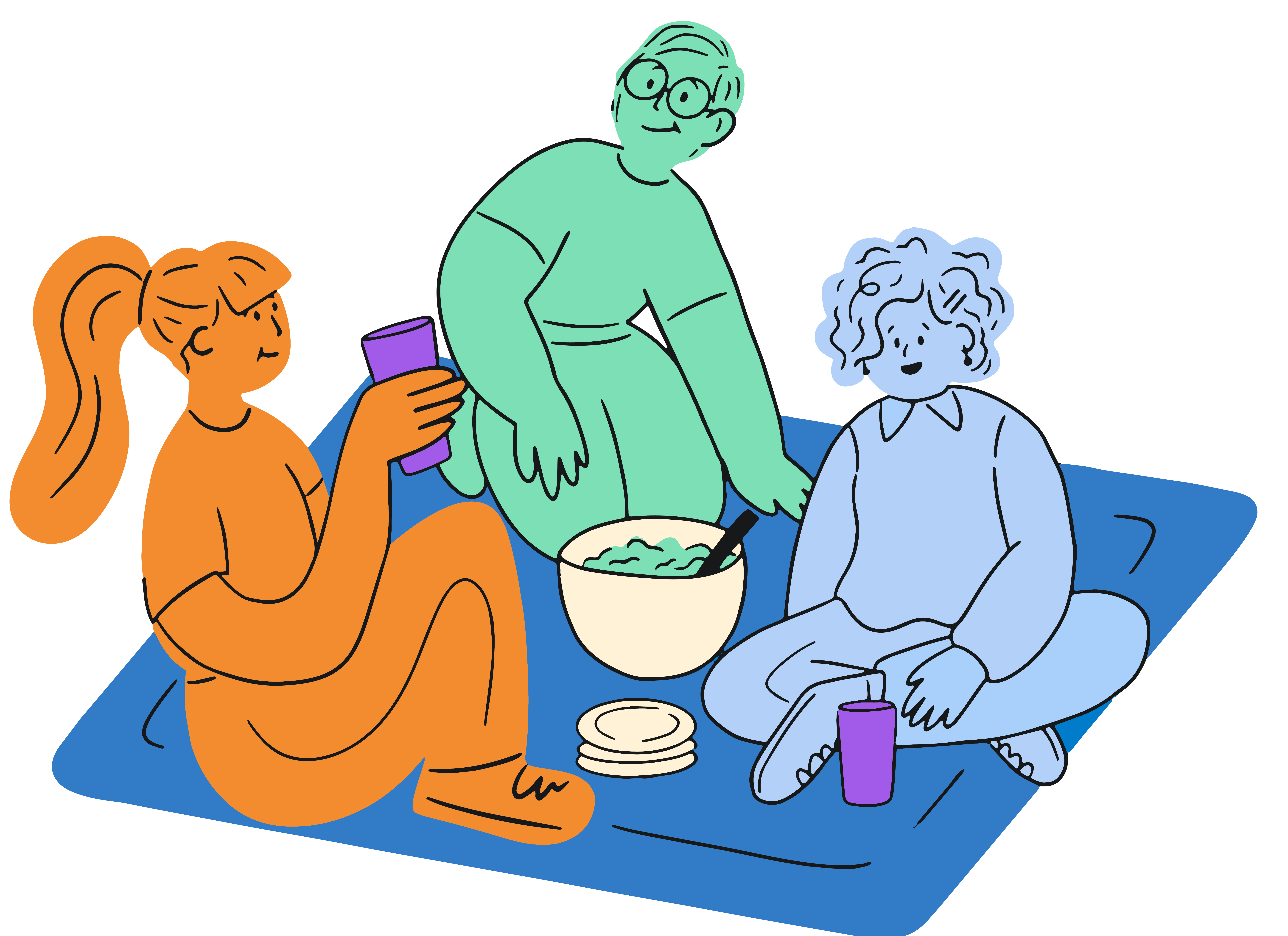 An illustration of people having a picnic